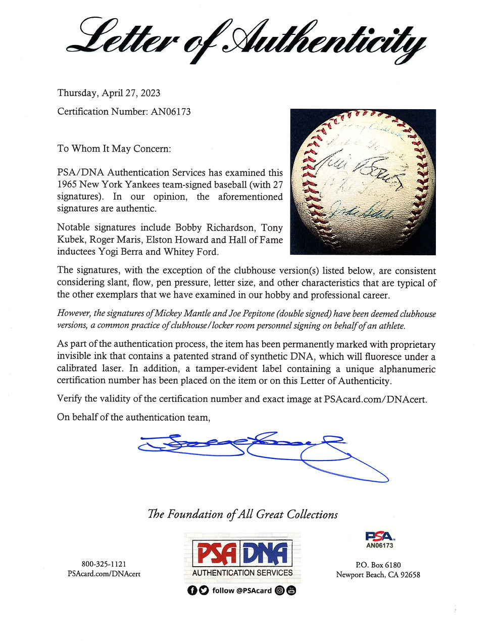 Thumbnail: 1965 Yankees Team Signed Baseball PSA/DNA