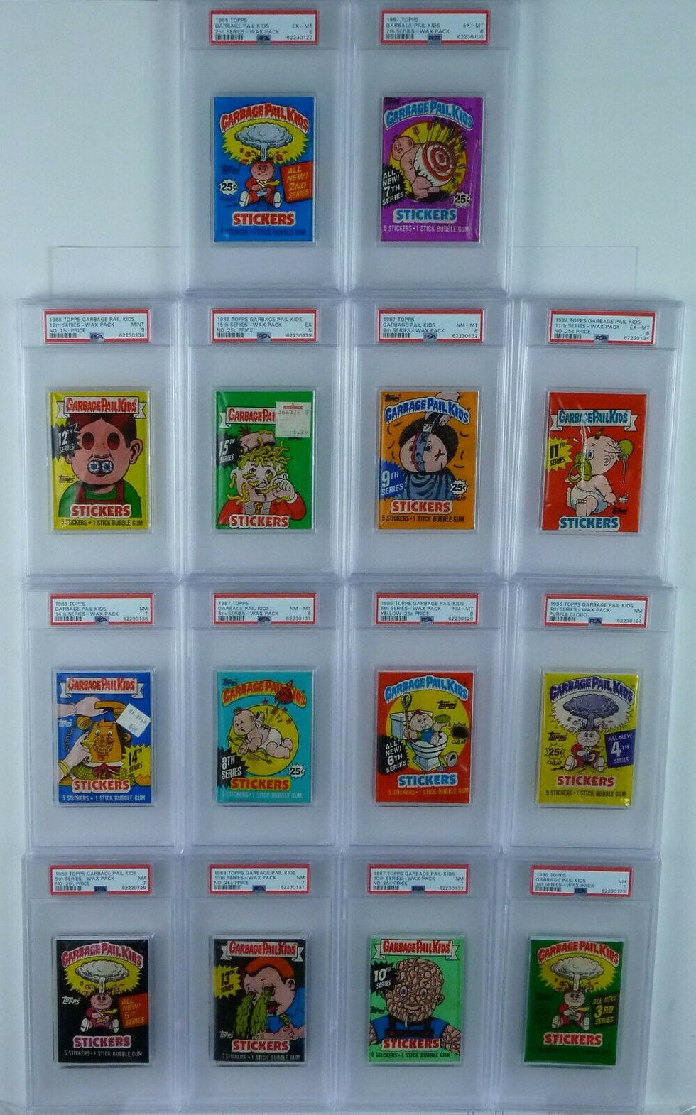 1985 88 TOPPS GARBAGE PAIL KIDS SERIES 1 - 15 COMPLETE SET WAX PACKS ALL 5-9 PSA