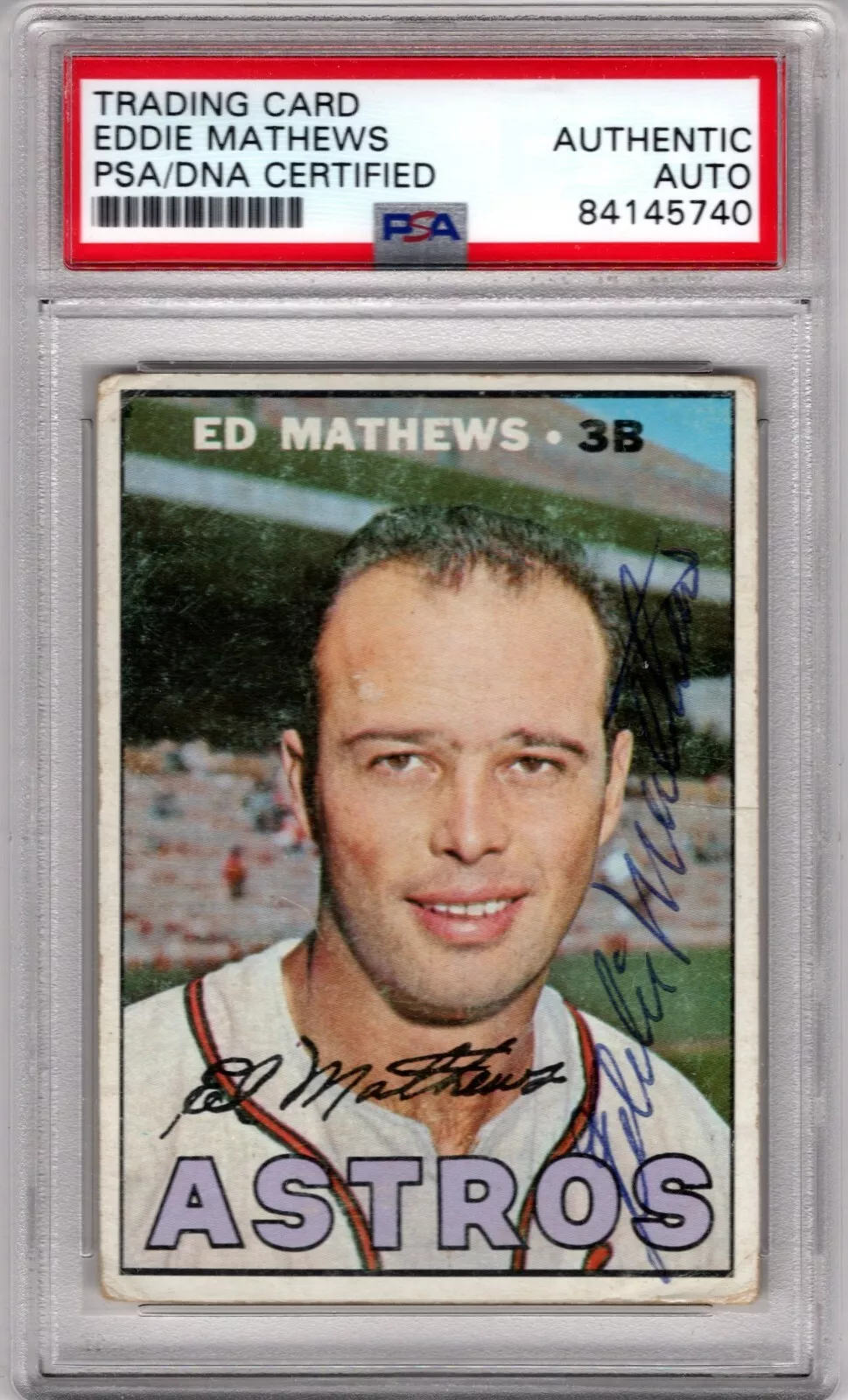 1967 Topps 166 Eddie Mathews Signed PSA