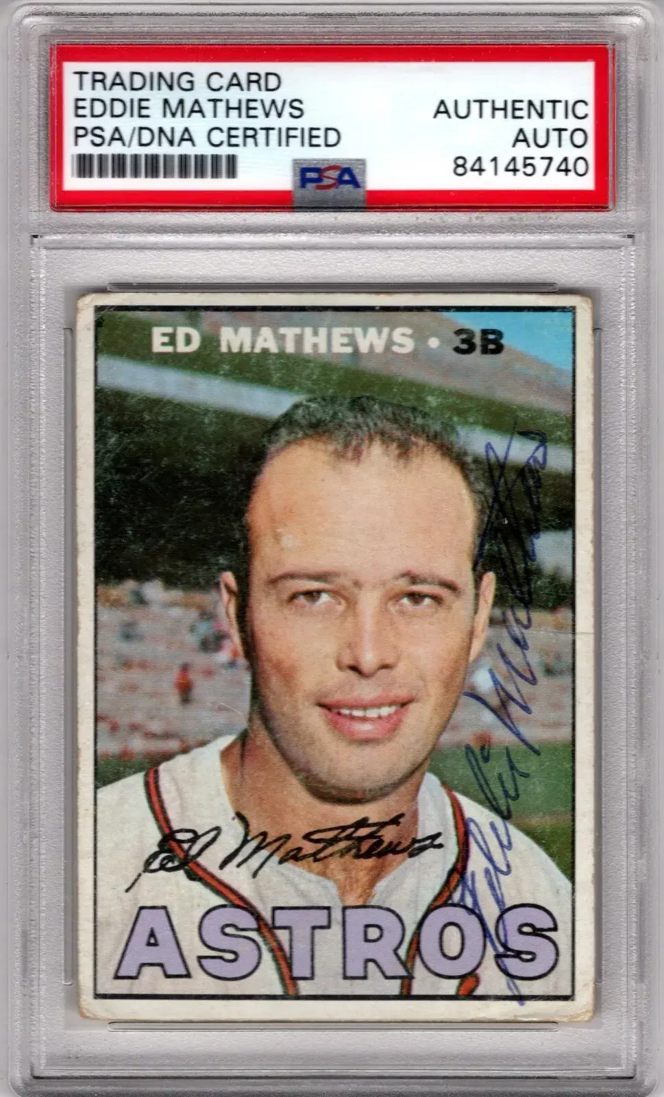 1967 Topps 166 Eddie Mathews Signed PSA