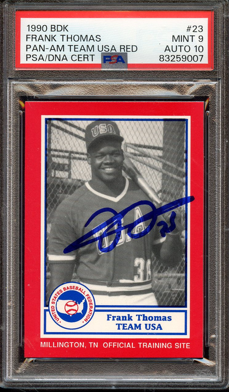 1990 BDK Red 23 Frank Thomas Signed RC PSA 9, 10