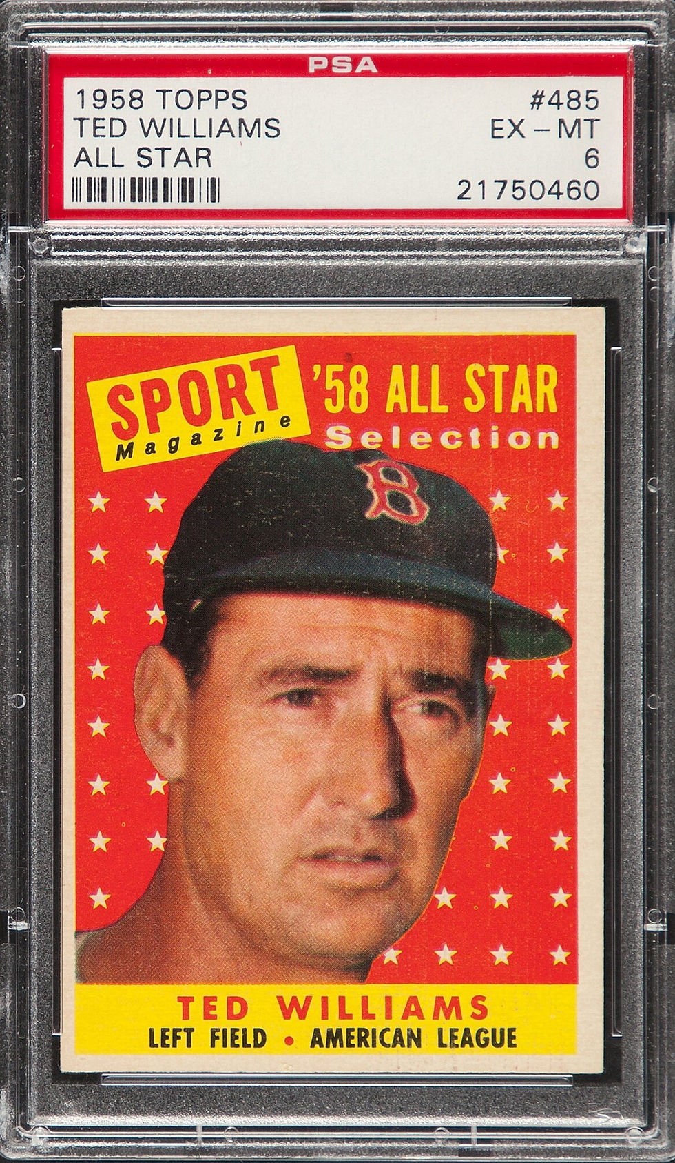 Thumbnail: 1958 Topps 485 Ted Williams PSA 6