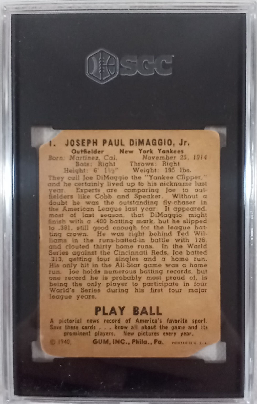 Thumbnail: 1940 Play Ball 1 Joe DiMaggio SGC Authentic