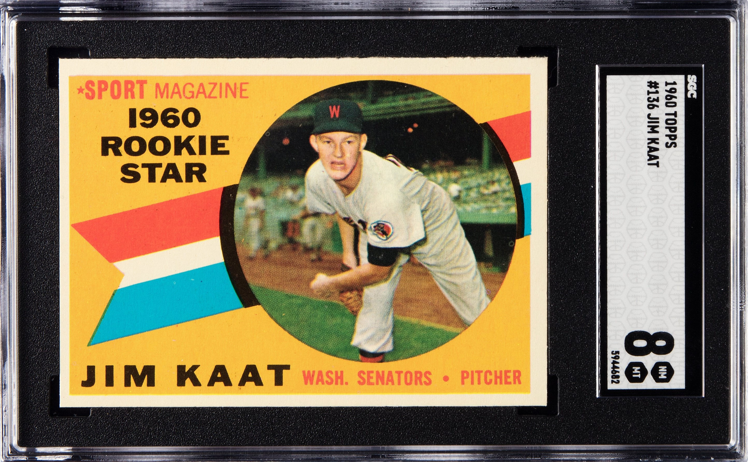1960 Topps 136 Jim Kaat Rookie Star SGC 8