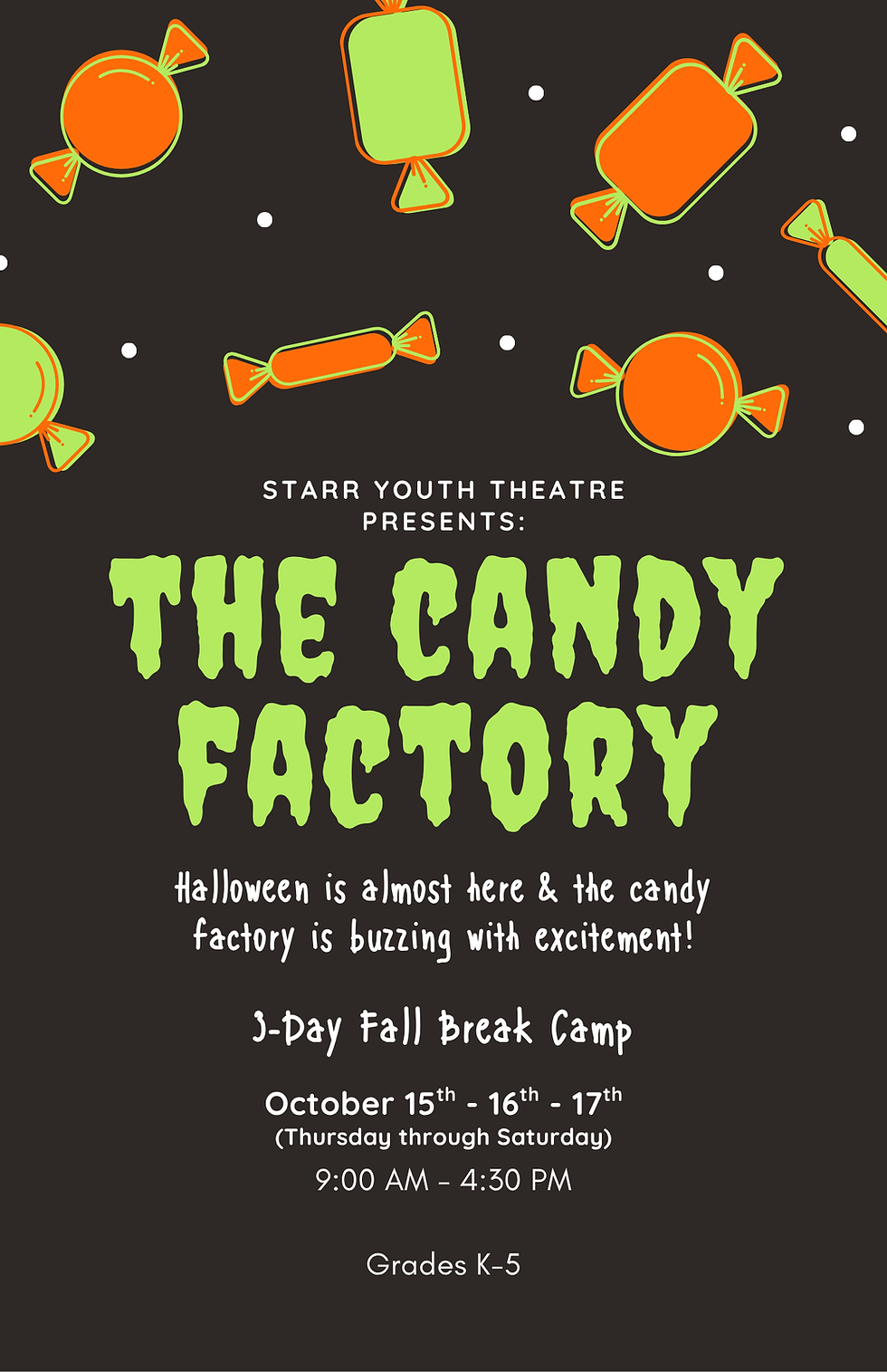 Orange and Neon Green Candy Pattern Trick or Treat Halloween Flyer.png