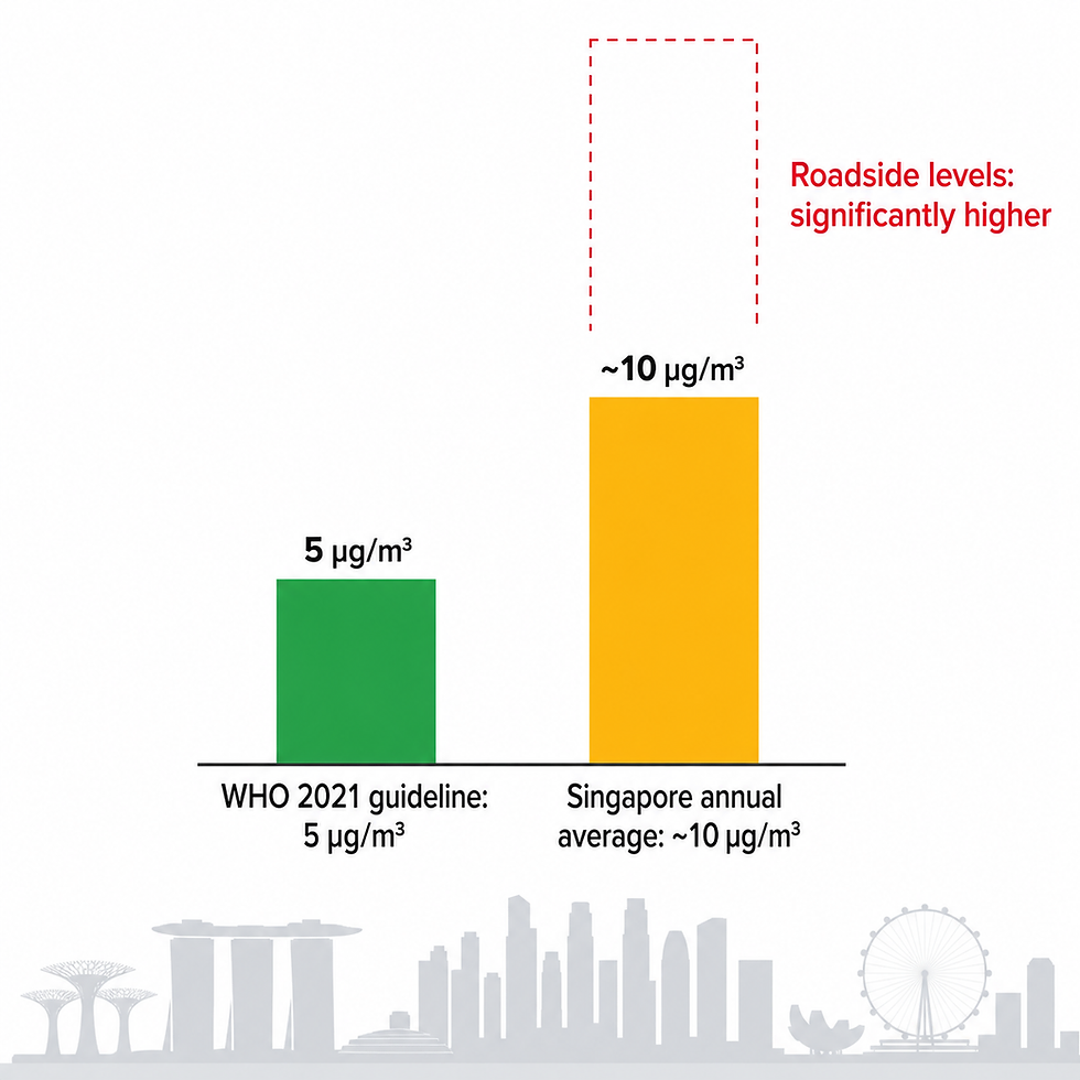 Bar chart showing Singapore's current average air quality versus WHO recommended target.