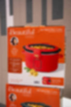 Drew, Barrymore, crockpot, red and green