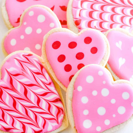 Pink and red Valentine's Day heart cookies