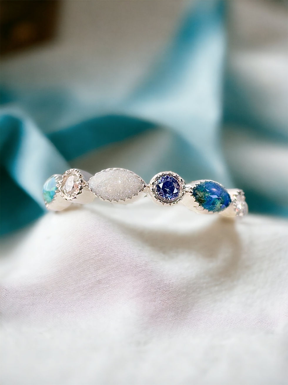 Thumbnail: Dew Drops Birthstone Stackable Keepsake Ring - .925 Silver or Rose/Gold Plated
