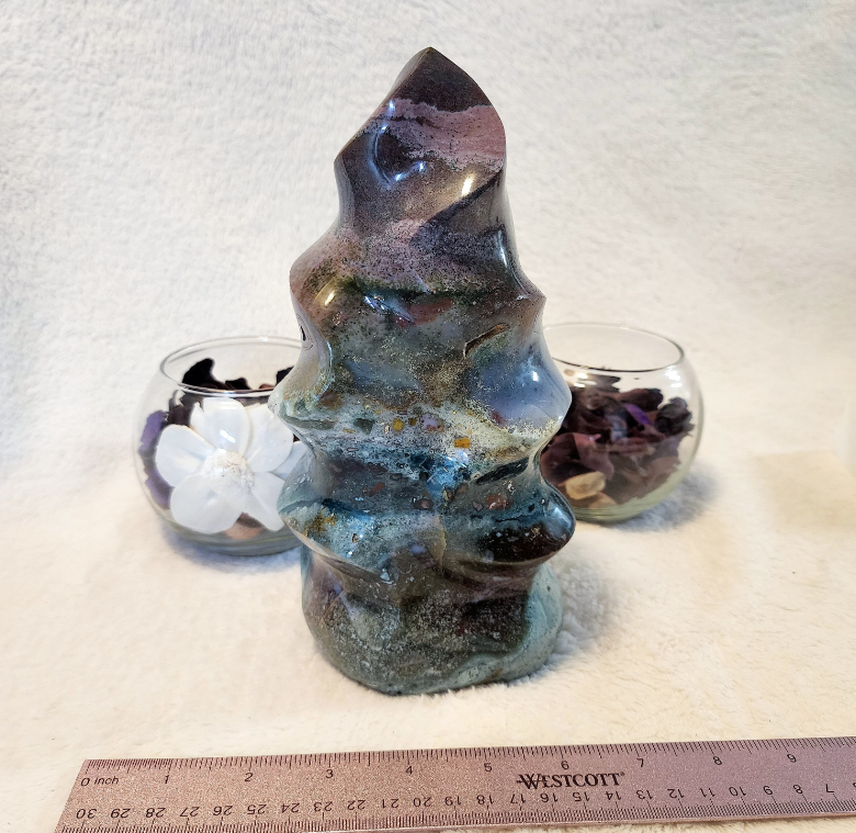 Thumbnail: Large Ocean Jasper Stone Torch, Standing, Freeform