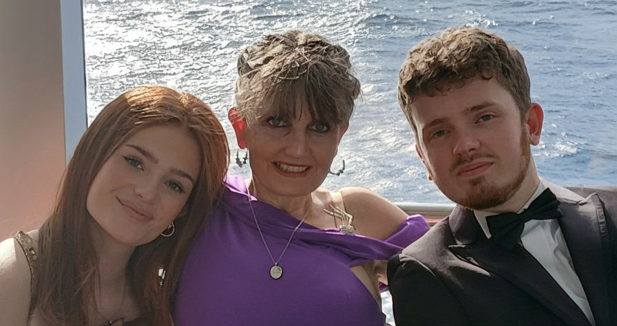a picture showing William and Georgia grown up with their mum, the author Claire
