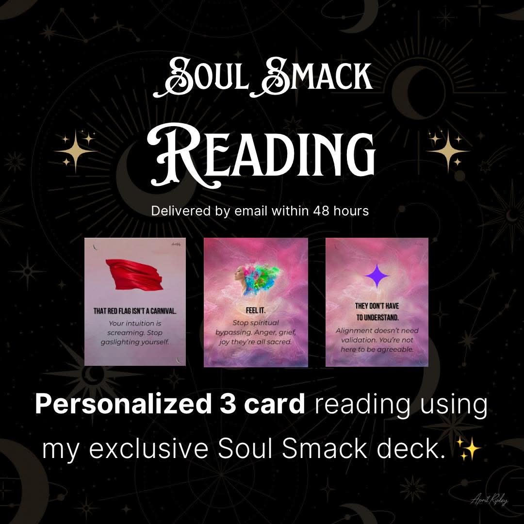 Soul Smack 3 Card Reading promotional image featuring three original oracle cards and personalized intuitive guidance.