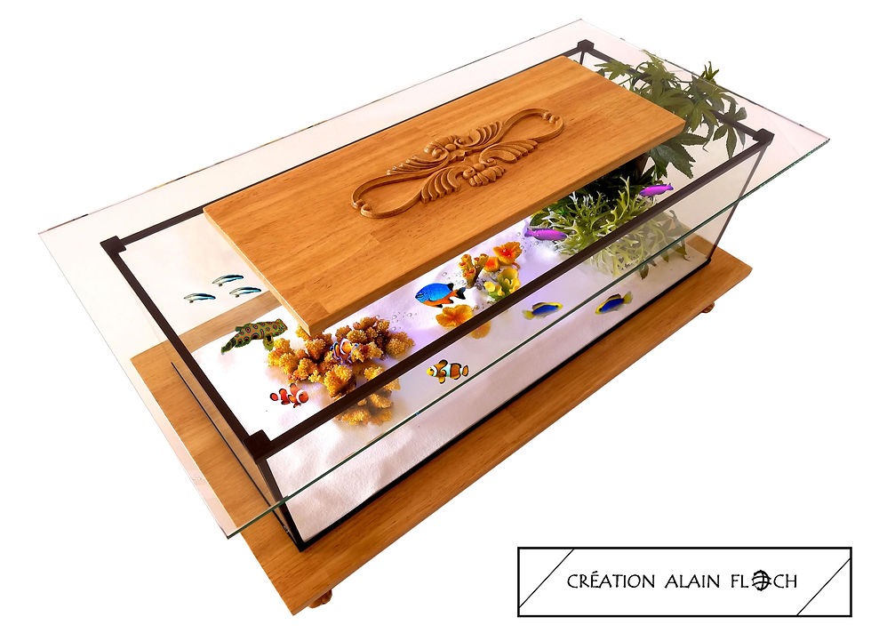 Miniature : Table Basse Aquarium BAROQUE (Beige/Miel) - Vitrine Etanche ou Aquarium 20 LED
