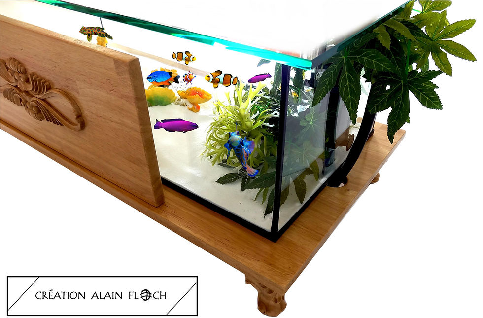 Miniature : Table Basse Aquarium BAROQUE (Beige/Miel) - Vitrine Etanche ou Aquarium 20 LED