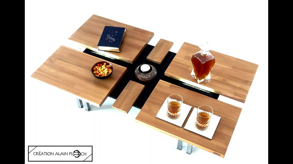 Miniature : Table basse design ETHNIKA 121 x 71 cm - Eclairage puissant 14 LED sans fil