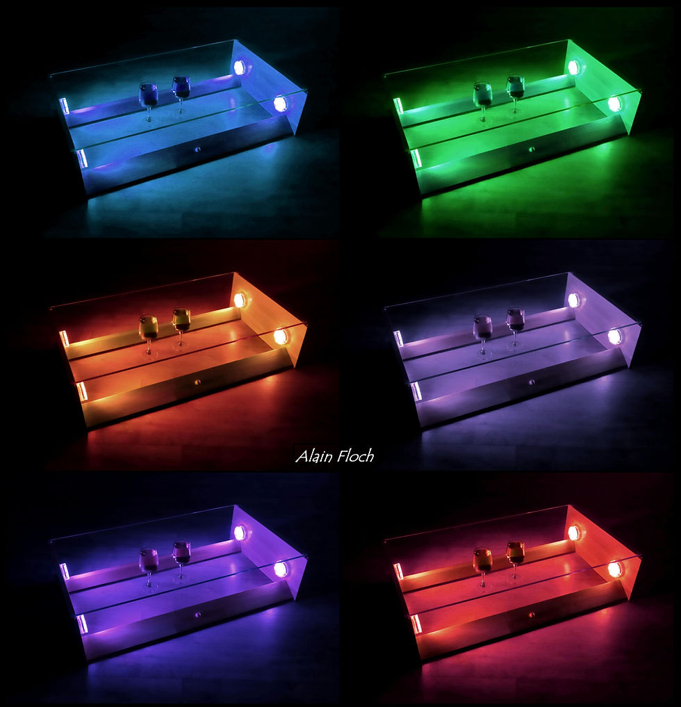 Miniature : Table Basse design AMBIANCEA 40 LED sans fil + Télécommande Bois Massif