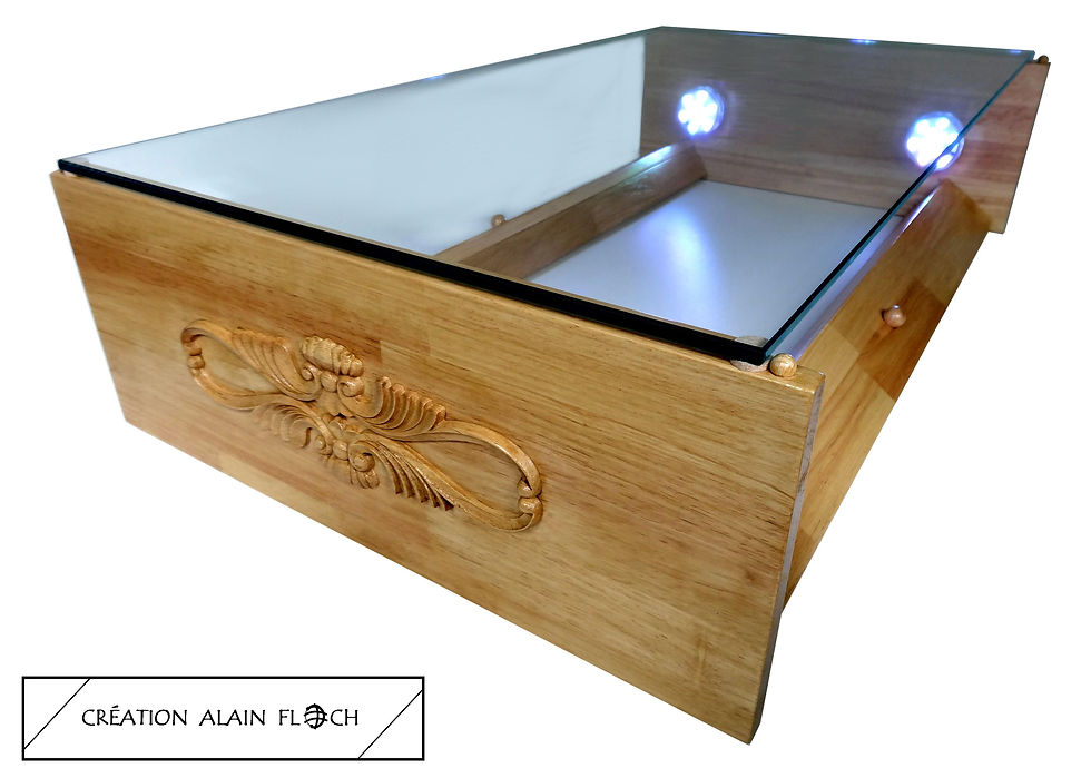 Miniature : Table Basse design AMBIANCEA 40 LED sans fil + Télécommande Bois Massif