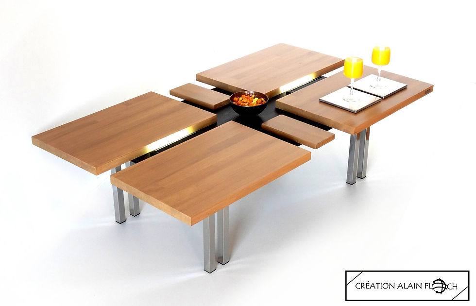 Miniature : Table basse design ETHNIKA 121 x 71 cm - Eclairage puissant 14 LED sans fil