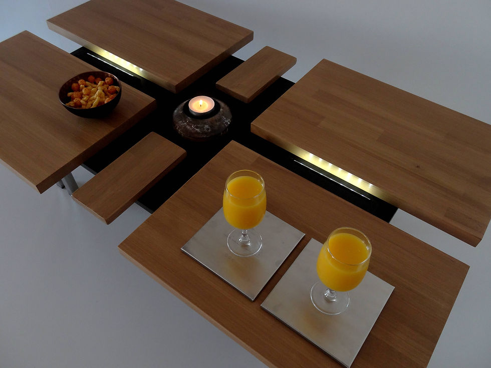 Miniature : Table basse design ETHNIKA 121 x 71 cm - Eclairage puissant 14 LED sans fil