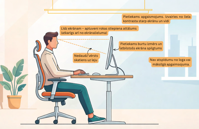 Apgaismojuma ergonomika un ieteikumi redzei biroja darbiniekiem
