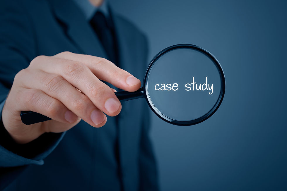 Businessman focused on case study. Businessman enlarge handwritten text case study. .jpg