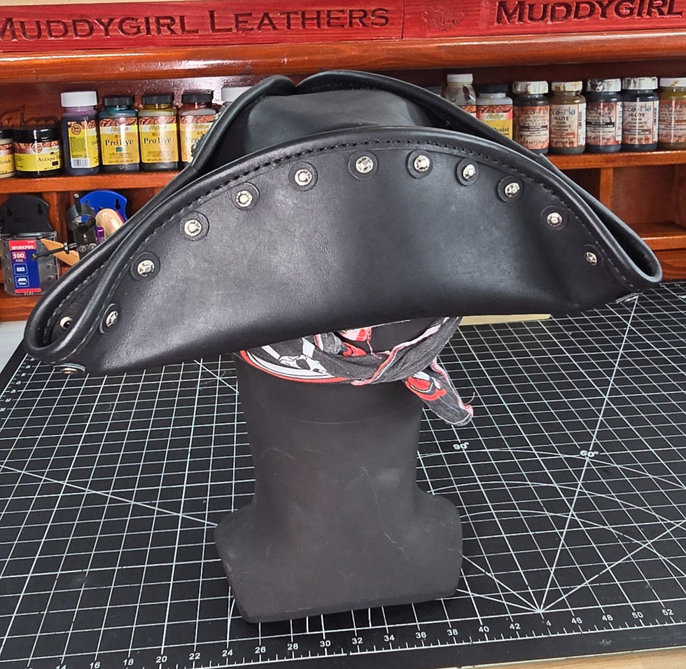 Thumbnail: Handcrafted Black Leather Pirate Hat with Skull & Bones Emblem 🏴‍☠️