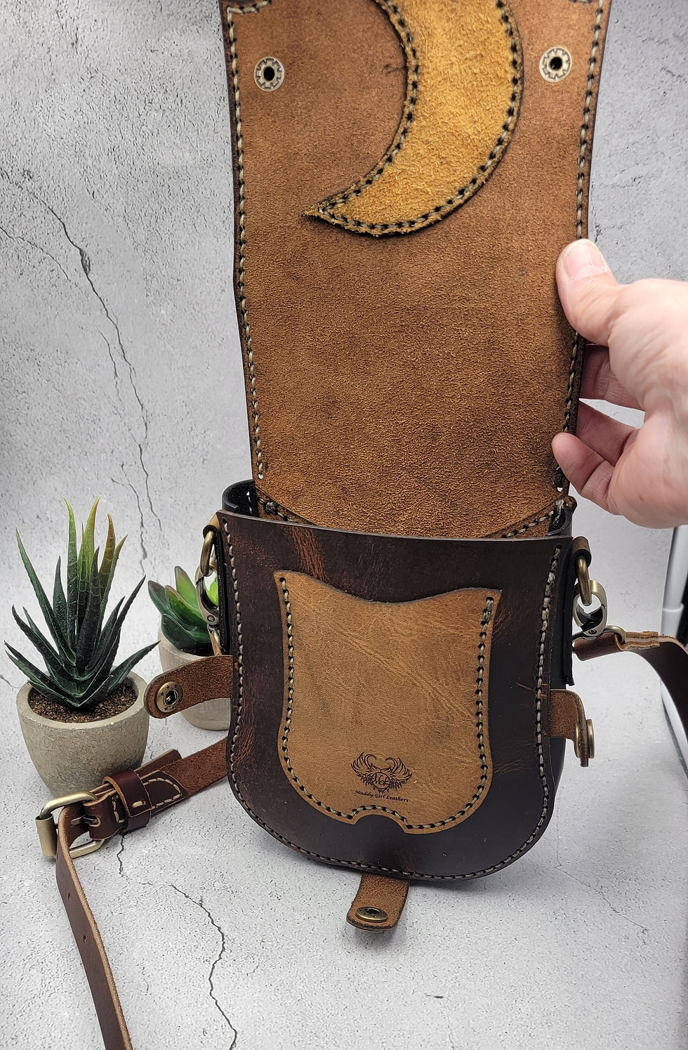 Thumbnail: Large Brown and Gold Handmade Leather | Renaissance Bag | Gothic Bag |