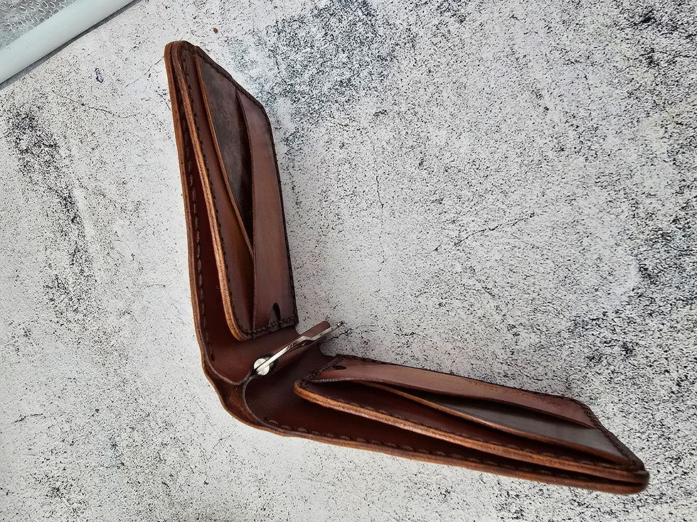 Thumbnail: Handmade Money Clip Wallet Golden Brown and  Cordovan Marbled