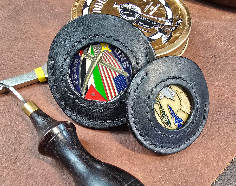 Thumbnail: Handmade Leather Round Challenge Coin Holder