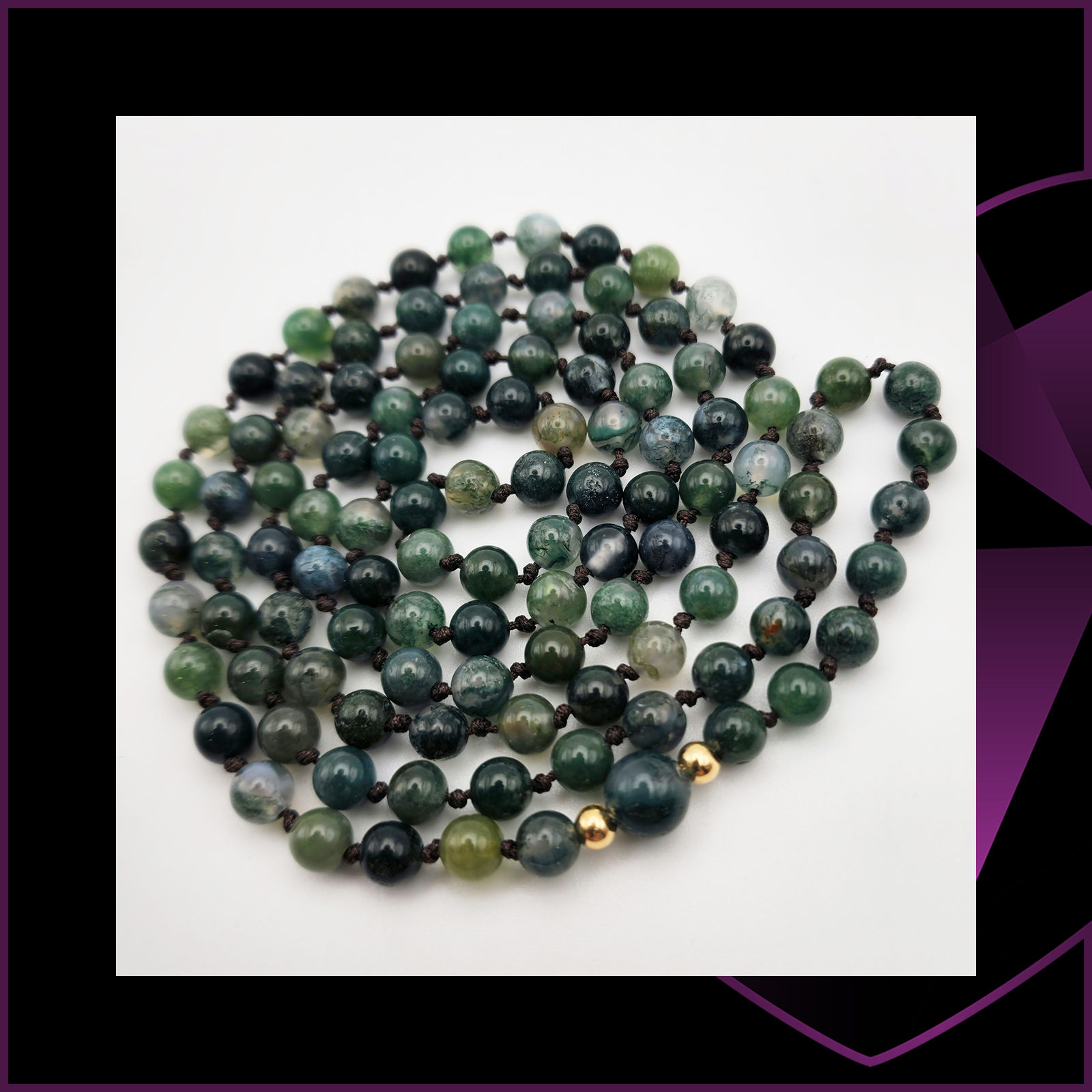 Moss Agate 108 6mm Bead Knotted Necklace