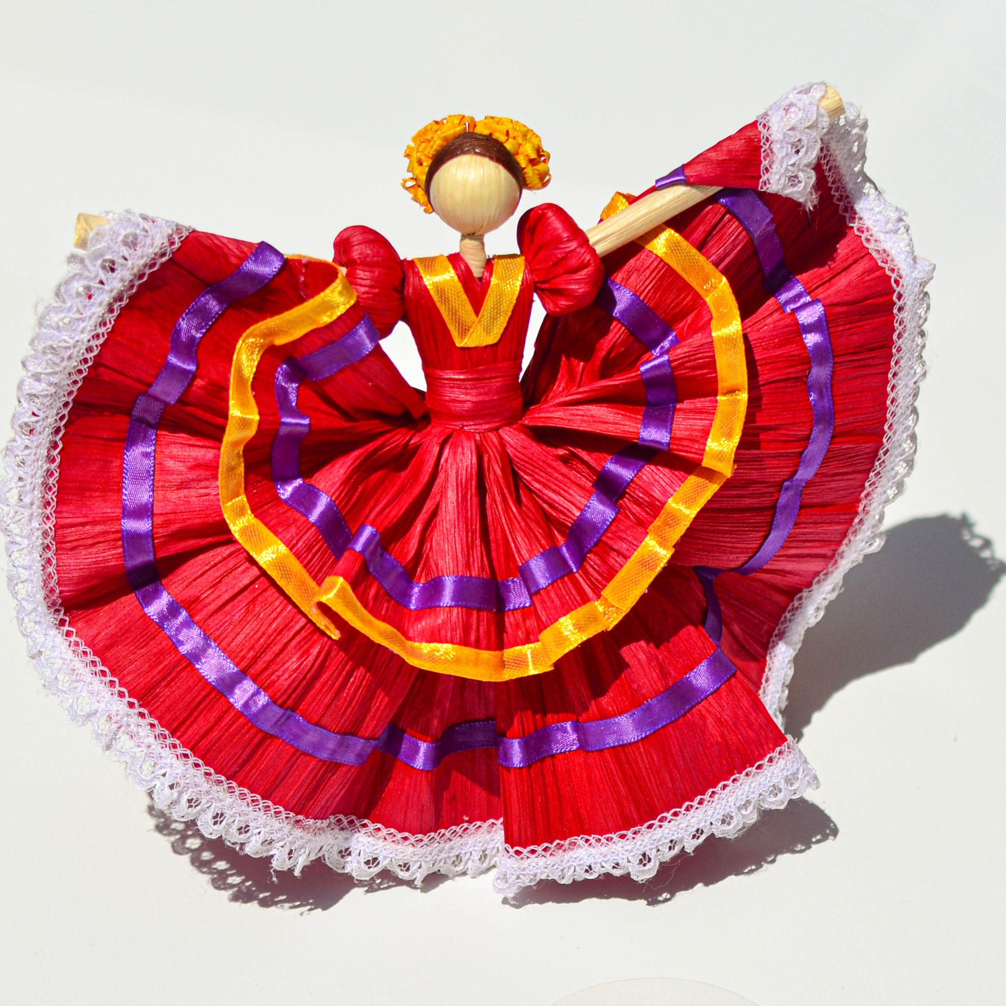 Handmade Mexican Corn Husk Tamal Folklorico Dancer Doll