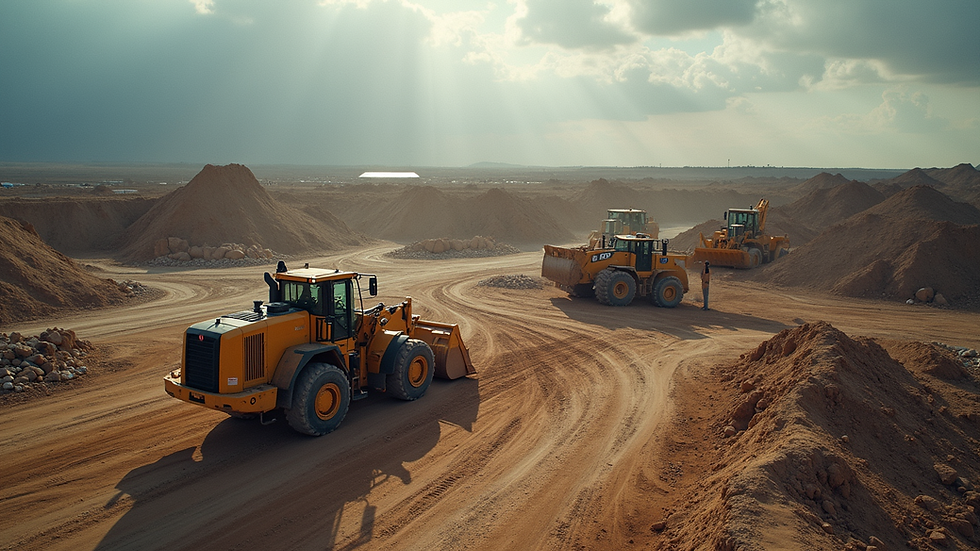 High angle view of a construction site with heavy machinery