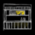 drawing of a bar, blueprint style. black background. white lines. bar is 10% filled on the