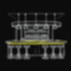 drawing of a restaurant bar, blueprint style. black background. white lines. bar is 50% fi