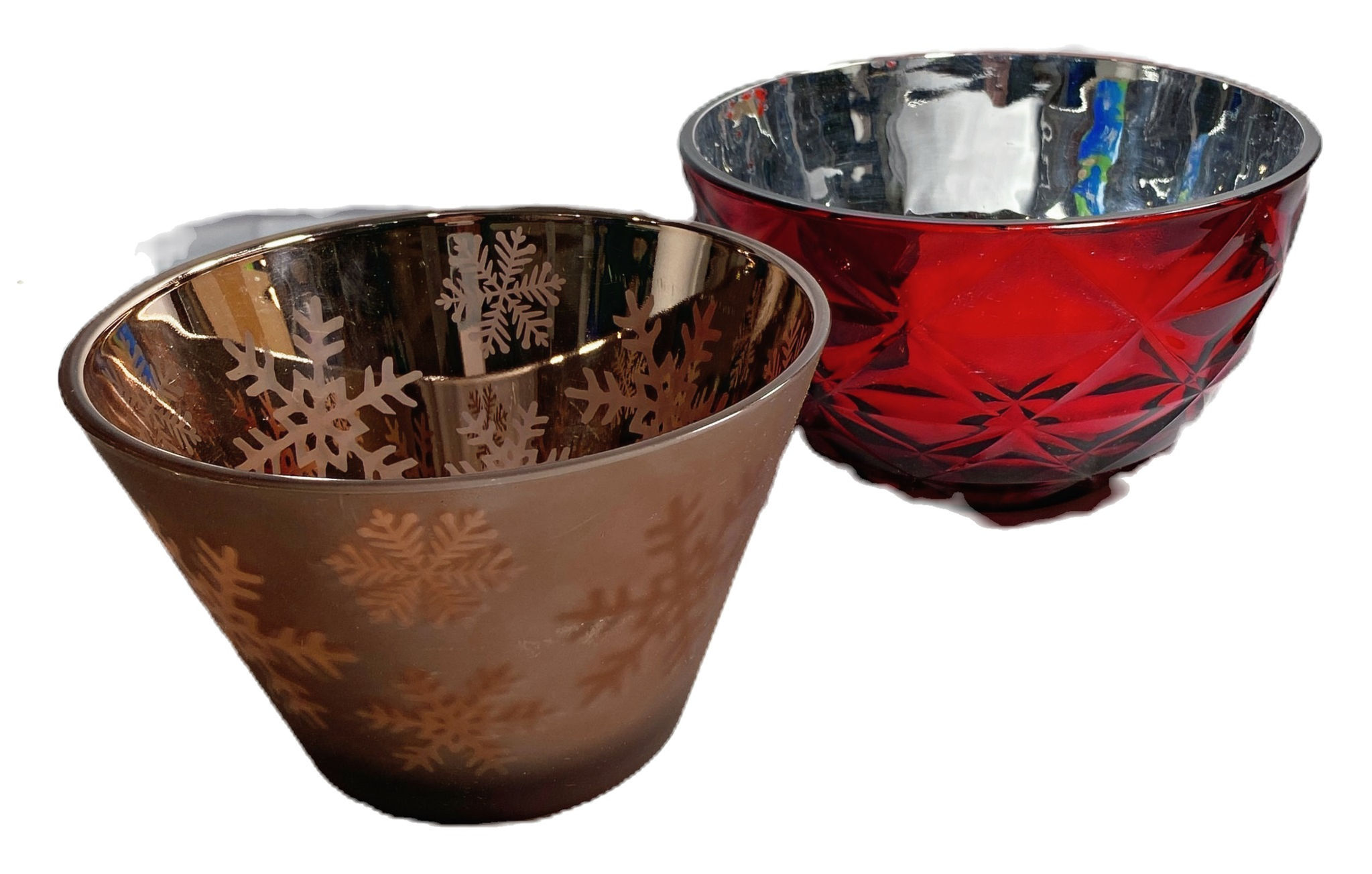 Festive Decorative Serving Bowls Frosted & Rose Gold/Copper & Cran Silver