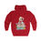 Thumbnail: “Fire Red” zipped hoodie back view with vibrant she-skeleton design, flying pages, and blooming flowers.