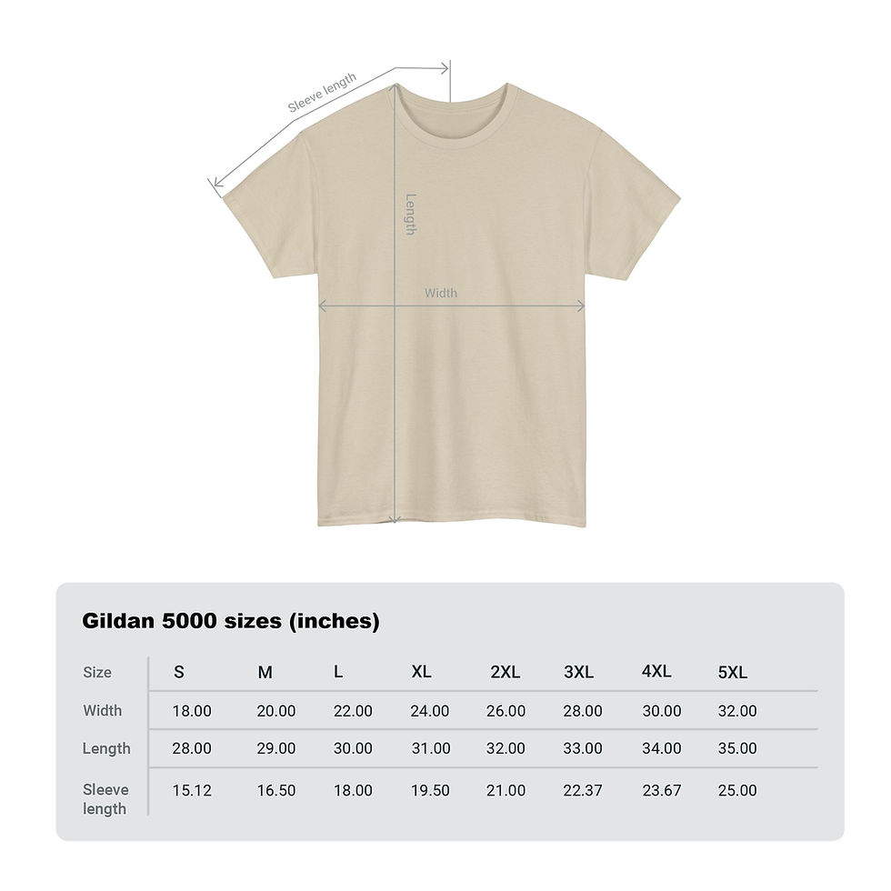 Gildan 5000 size guide with measurements in inches to help you find the perfect fit.