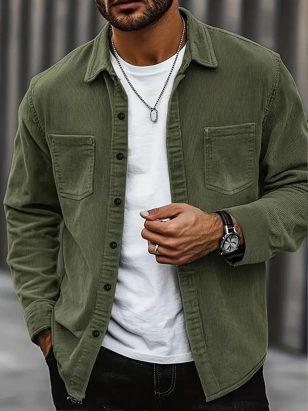 Thumbnail: Men's Slim Fit Corduroy Shirt – Long Sleeve and Elegant Design