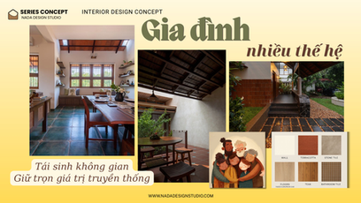 concept thiết kế nội thất gia đình nhiều thế hệ, tông màu vàng, gỗ tự nhiên