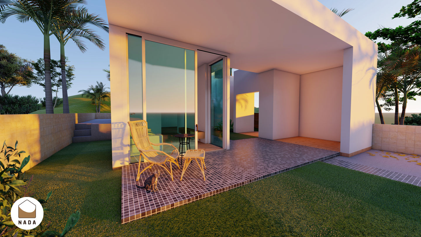 Không gian hiện đại từ kiến trúc đến thiết kế nội thất, khách hàng mong muốn có nhiều khoảng không gian thoáng, tận dụng từ phần giếng trời và sân vườn lớn. Chính vì vậy, phần nội thất cũng được thiết kế tối giản với kích thước vừa phải nhằm tạo ra nhiều khoảng trống thoáng. Màu sắc chung thiên về hướng tự nhiên, điểm nhấn là những chi tiết dùng gỗ tự nhiên.