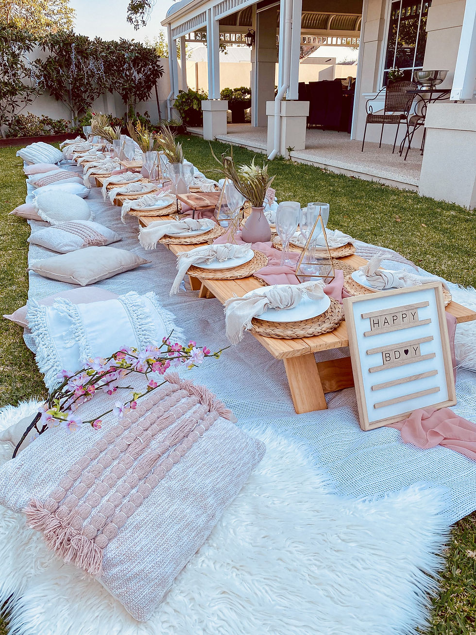 Signature Boho Picnic Experience 14th Birthday in the Blush Cushion Combination