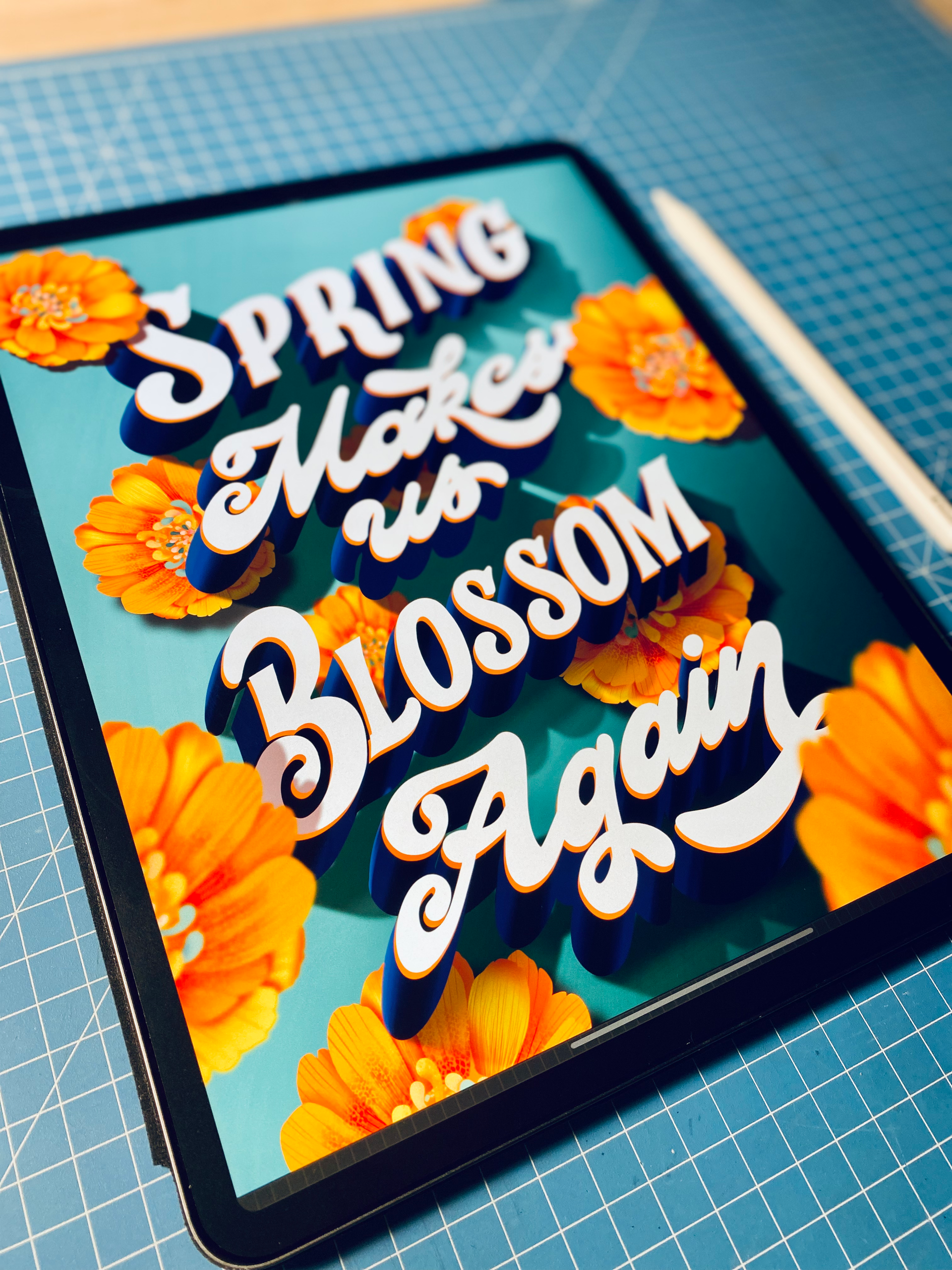 Seasons Lettering Spring Illustration floral elements fine art