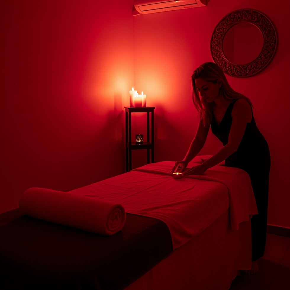 Massage room with candles prepared for a tantric session