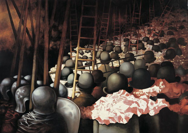 La menace, peinture sur bois, 115 x 150 cm, 1978