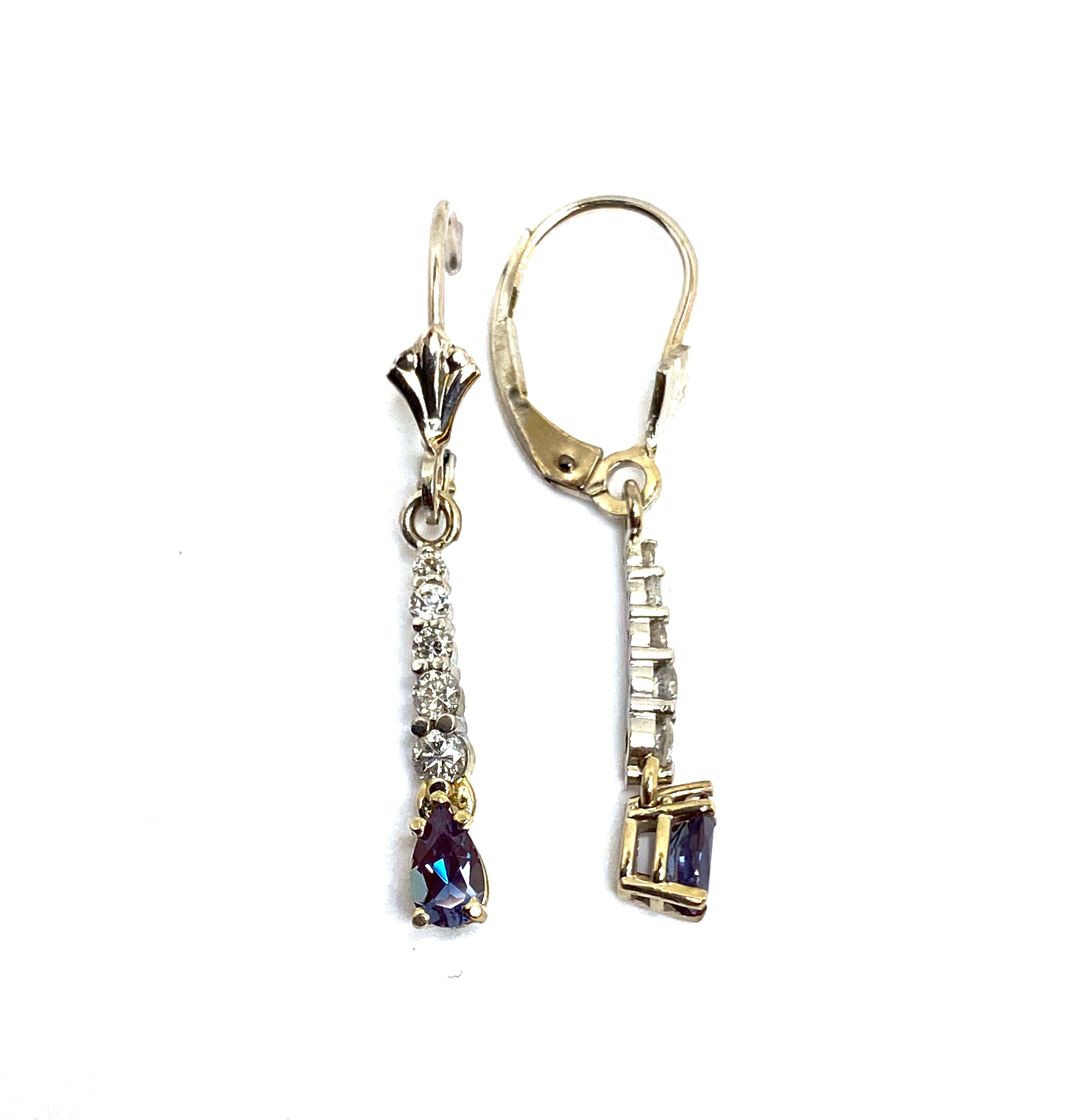 Alexandrite Dangle Earrings with Diamonds