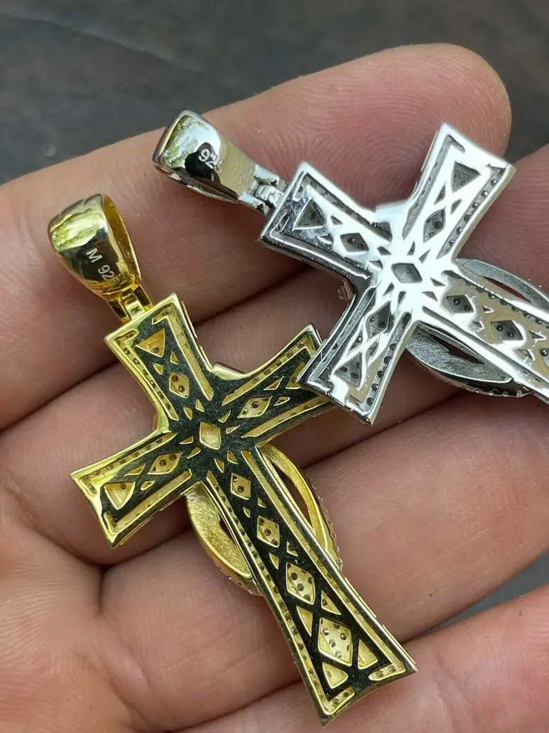 Thumbnail: Cross Pendant Necklace Out Iced MOISSANITE Pendant