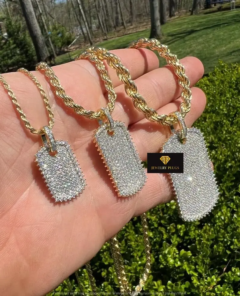 Thumbnail: Dog Tag Moissanite Iced Out Pendants Neckless