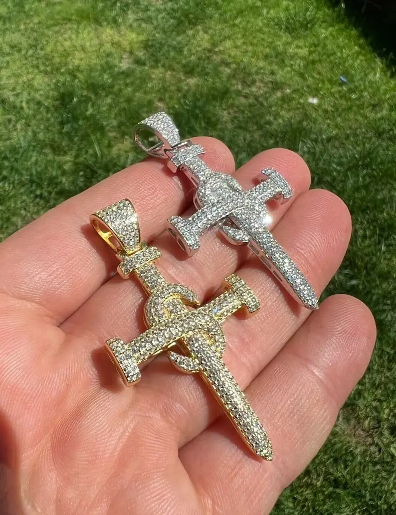 Thumbnail: Cross Nail Pendant Moissanite Iced Out Pendant 925 Sterling Silver