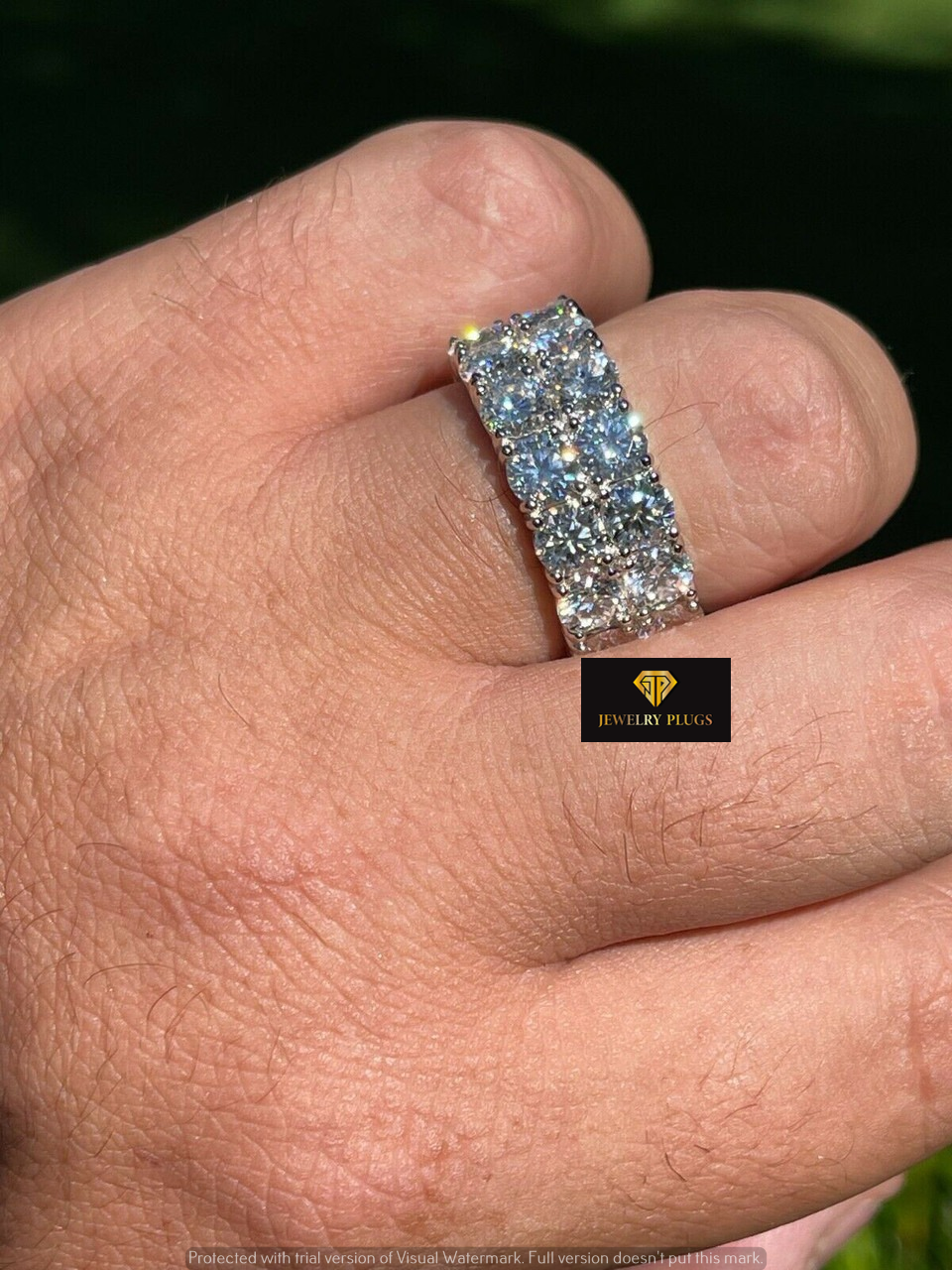 Thumbnail: 10 Ct Iced 925 Sterling Silver Moissanite Tennis Ring - 10mm Band Hip Hop Ring