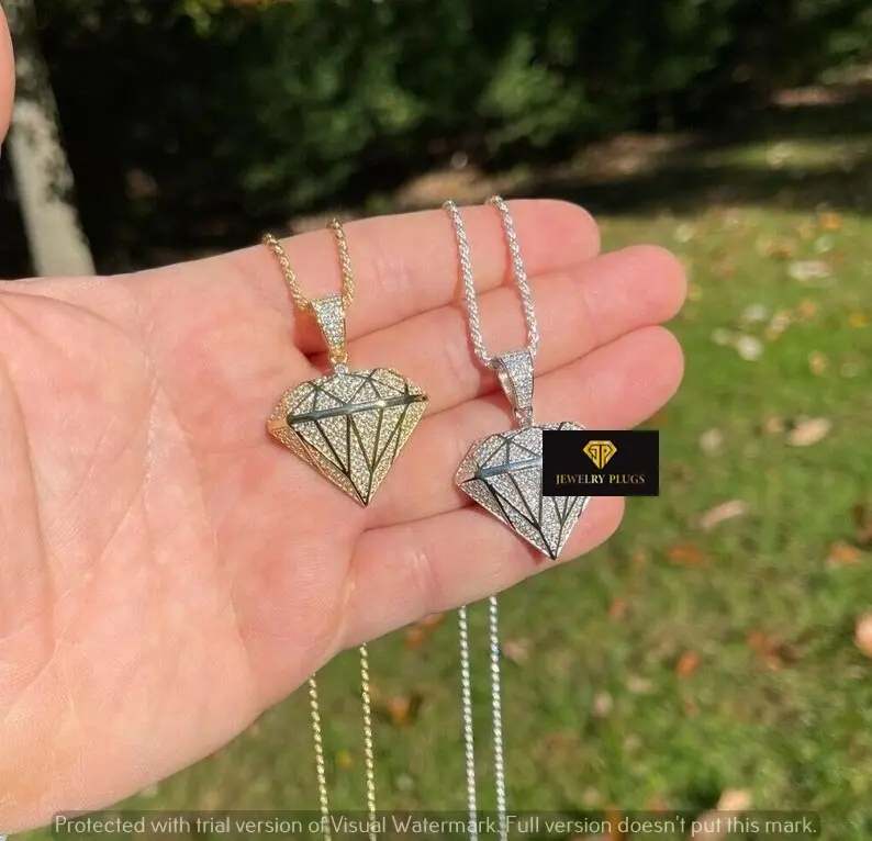 Thumbnail: Diamond Shape Moissanite Iced Out Pendant Bling Pendant